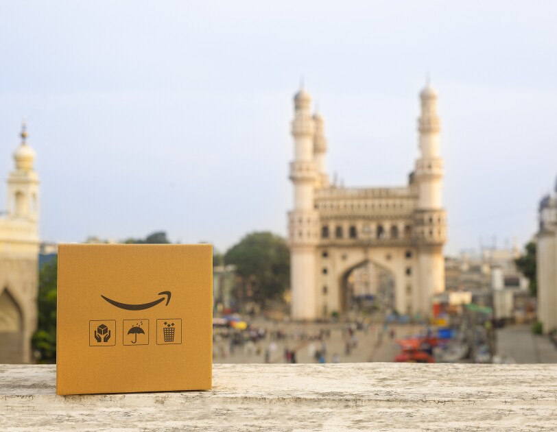 Journey of the Amazon box across iconic Indian locations