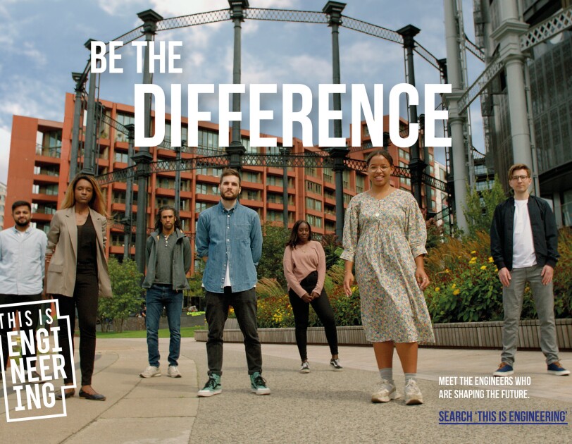 A group of engineering students with the text 'Be the difference'
