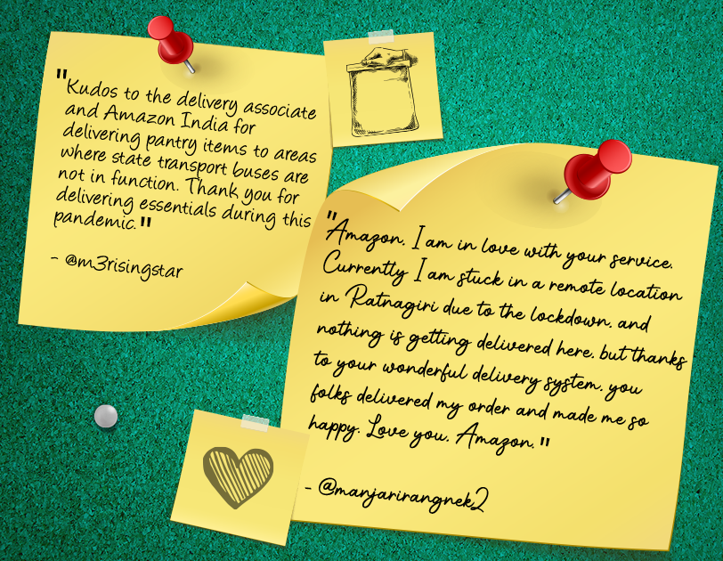 Messages thanking COVID Warriors at Amazon