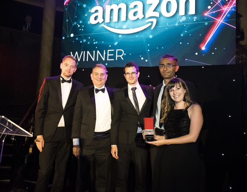 Amazon employees collecting Techradar Mobile Choice Award for best online retailer