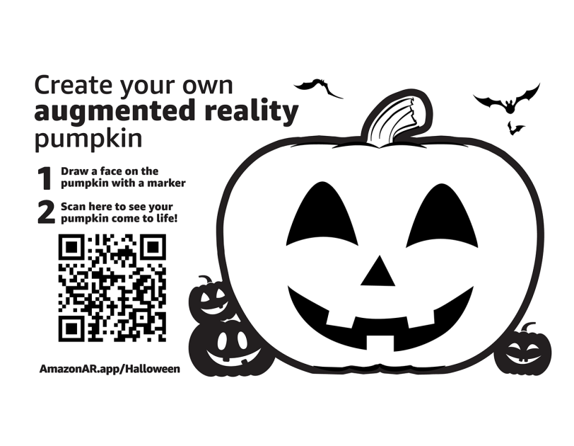 Amazon's augmented reality boxes inclde a pumpkin that customers can decorate and view in augmented reality.