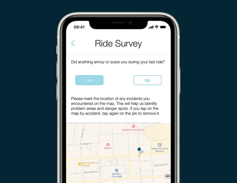 Ride survey within an app on a mobile phone