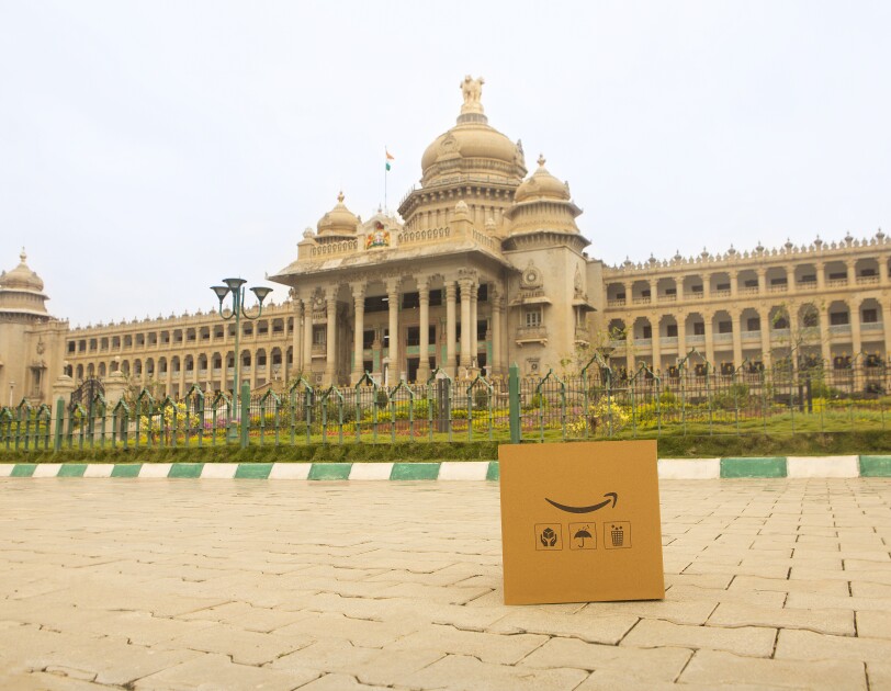 Journey of the Amazon box across iconic Indian locations