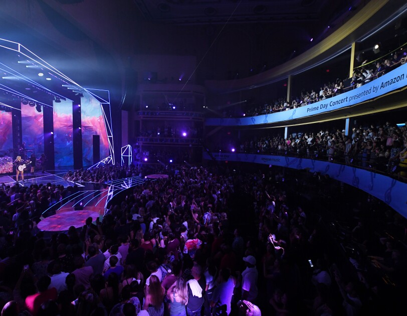 Taylor Swift on the stage of The Prime Day Concert, Presented by Amazon Music