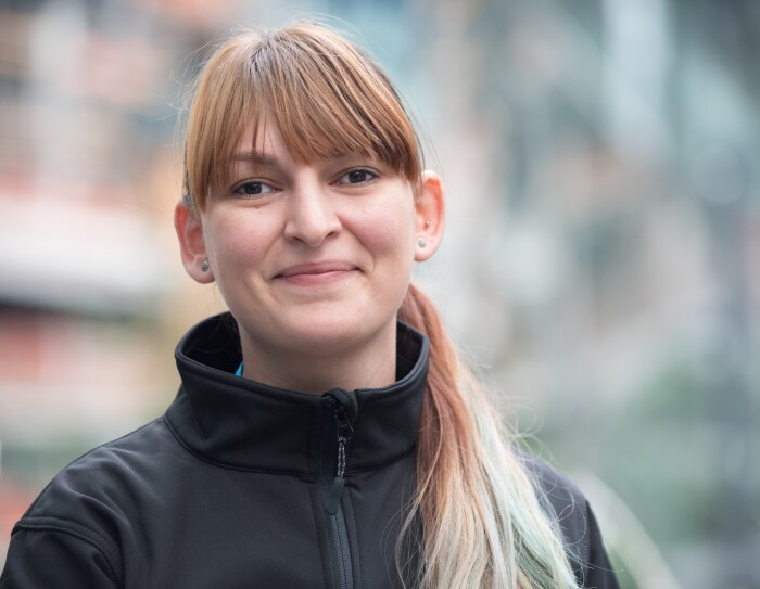 Anca Valeria Sanpetrean, fulfilment centre employee at Amazon in Daventry, pictured in the Amazon office in Seattle