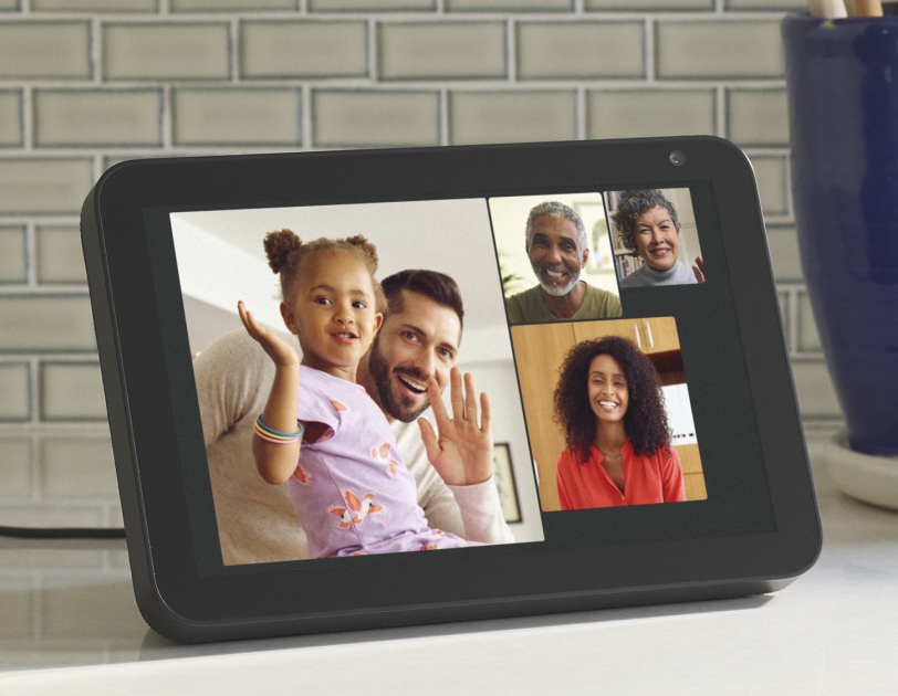 A family video call on an Amazon Echo Show.