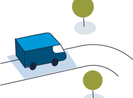 An illustration of an energy efficient Amazon truck representing the transportation component of Shipment Zero.
