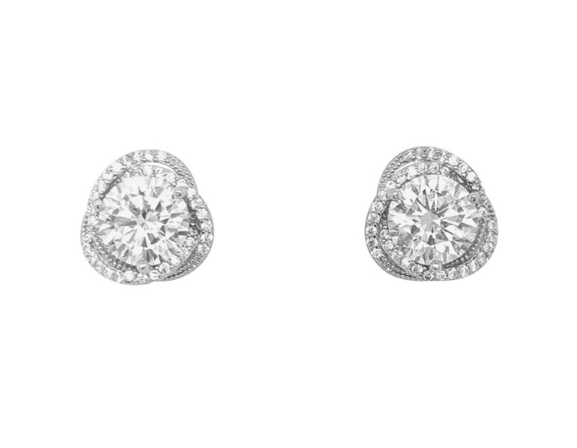 Bevilles sterling silver cubic zirconia swirl halo stud earrings