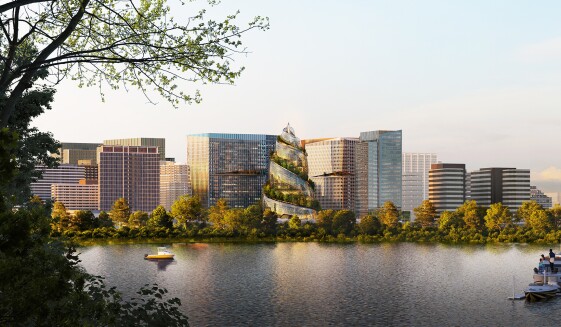 A rendering of Amazon's PenPlace campus in Arlington, Virginia.