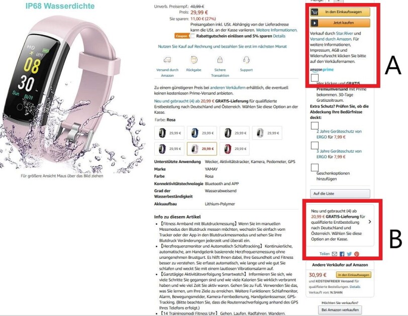 Produktansicht auf der Amazon Seite