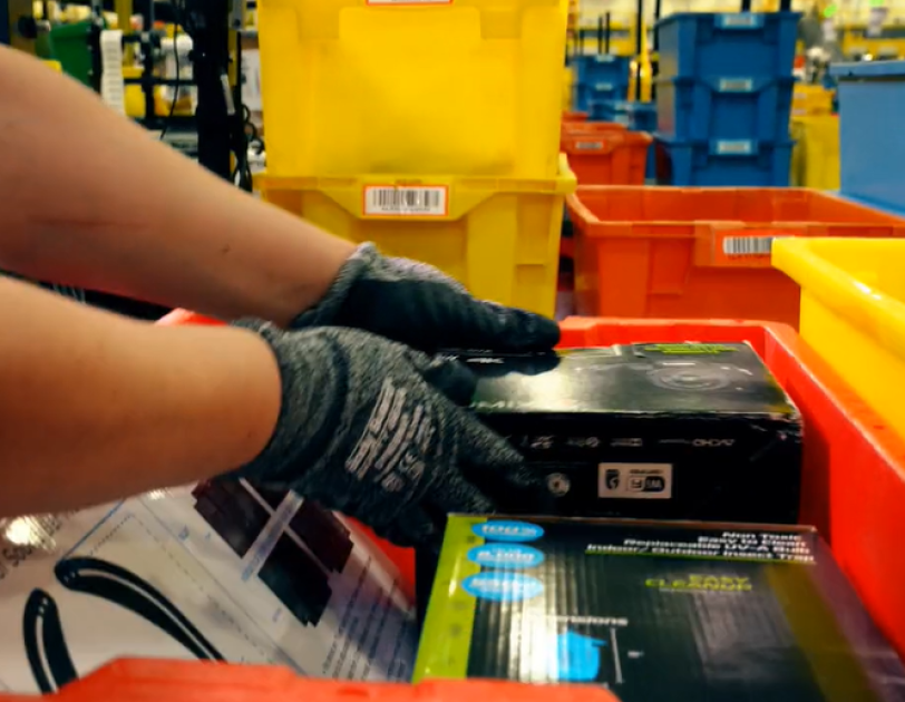 Boxes of goods being sorted for Amazon Warehouse.