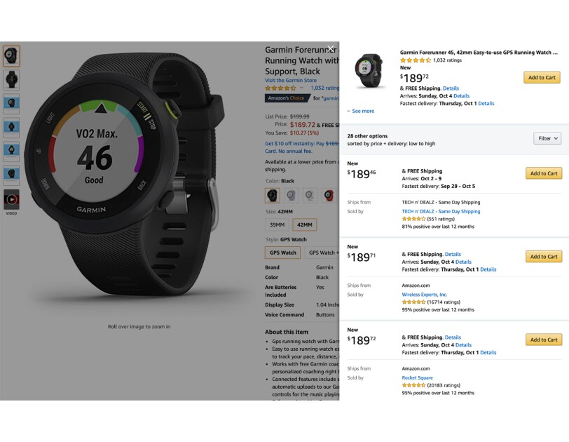 Amazon product page - Garmin device
