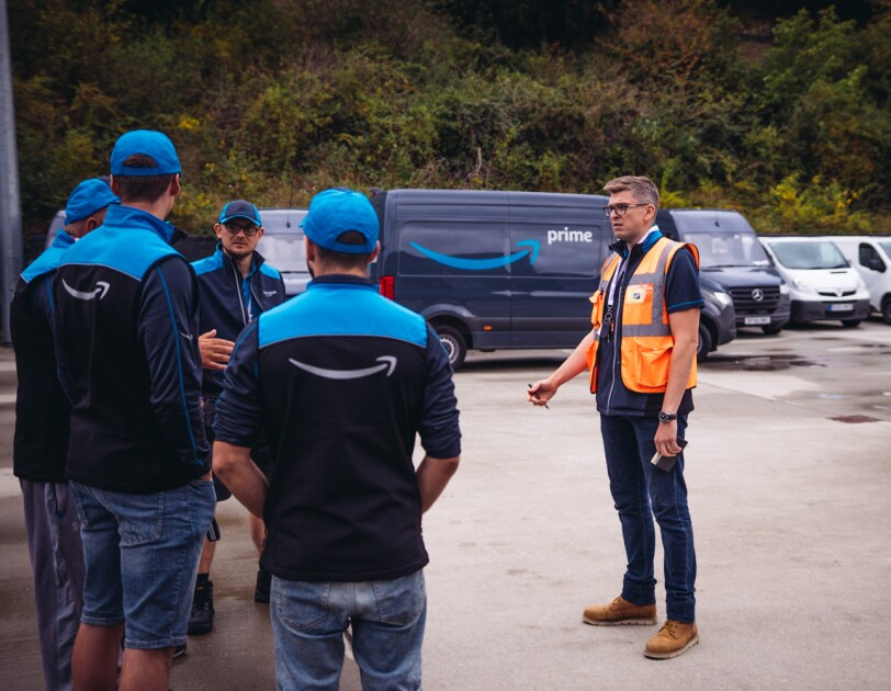Ed Hattersley, founder of Warrior Logistics, talking to drivers.