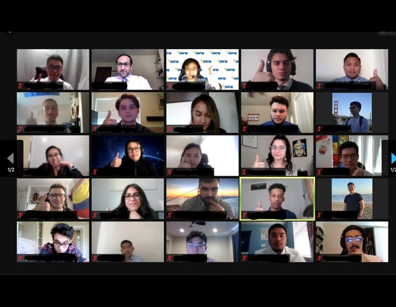 A Zoom call, showing more than a dozen individuals participating in AWS re/Start cloud education.