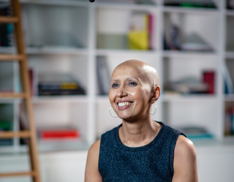 Balvinder Pawar sitting in the Amazon Fashion Studio's library