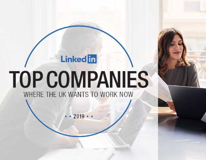 LinkedIn Top Companies 2019 List - initiative logo and a photo of employees working around a table with a laptop and notebooks