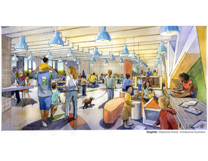 Mary's Place permanent shelter at Amazon rendering, interior view