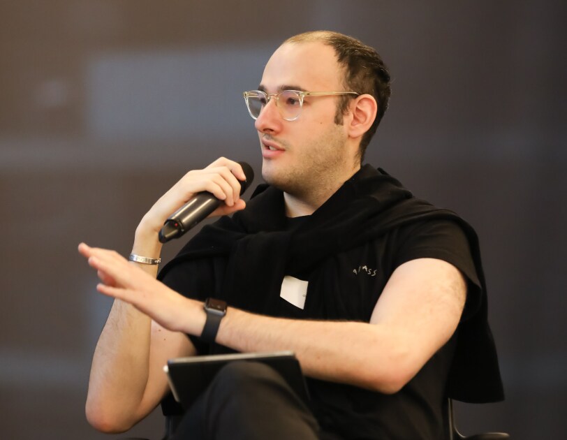 Oliver Beach, London Chair of Out in Tech, speaking at the LGBT leaders in STEM event.