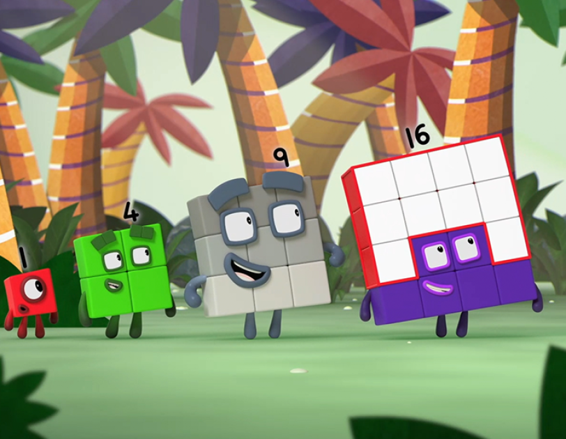 Numberblocks characters walking through a forest