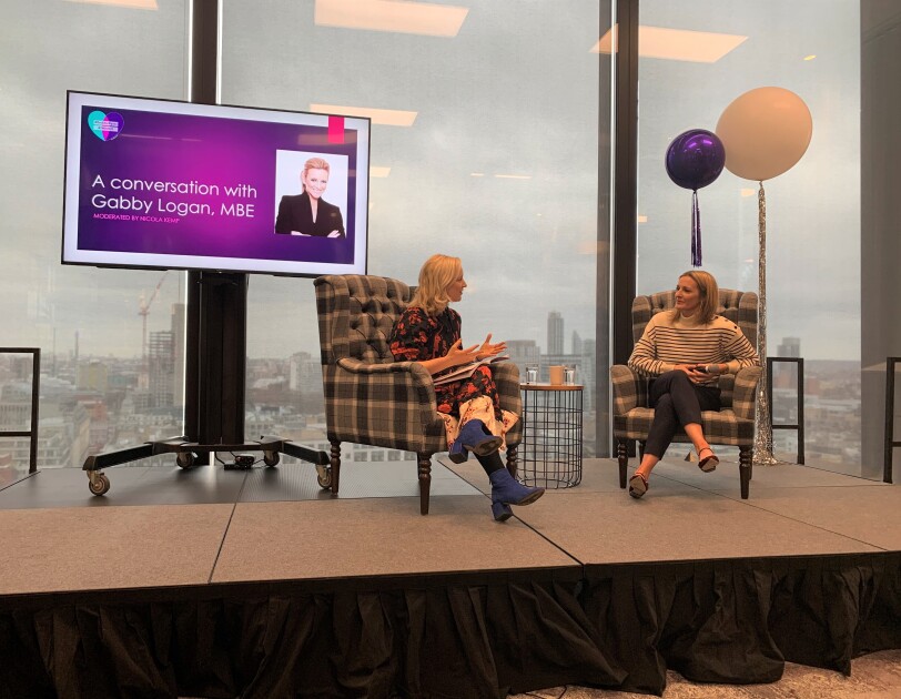 Gabby Logan discussing for IWD