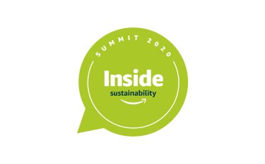 Green thought bubble with the words "Inside Sustainability Summit 2020" and the Amazon smile logo in white