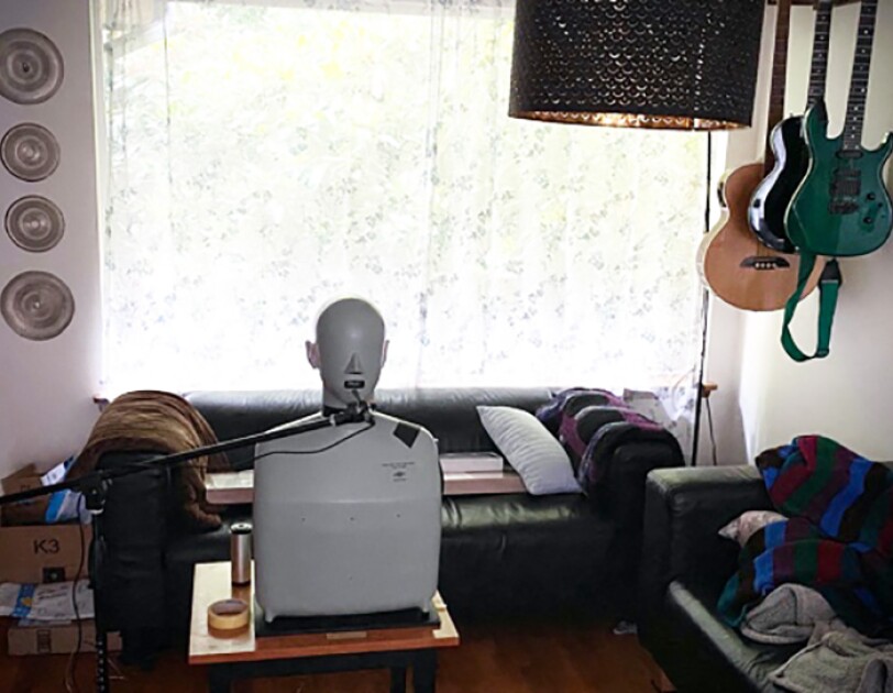 A HATS device referred to as "HAL" in an Amazon employee's living room