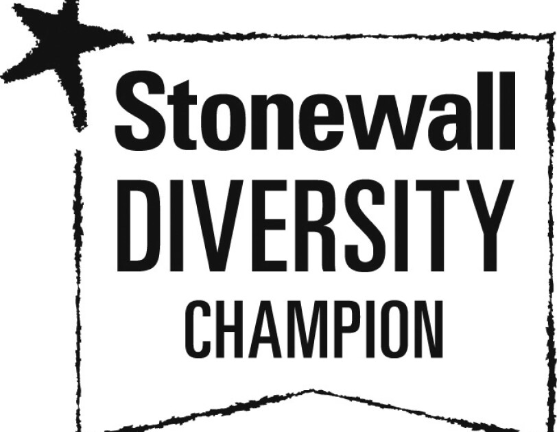 Stonewall Diversity logo in black and white with star in left corner