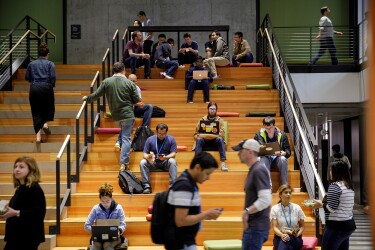 Employees on the stairs in Seattle