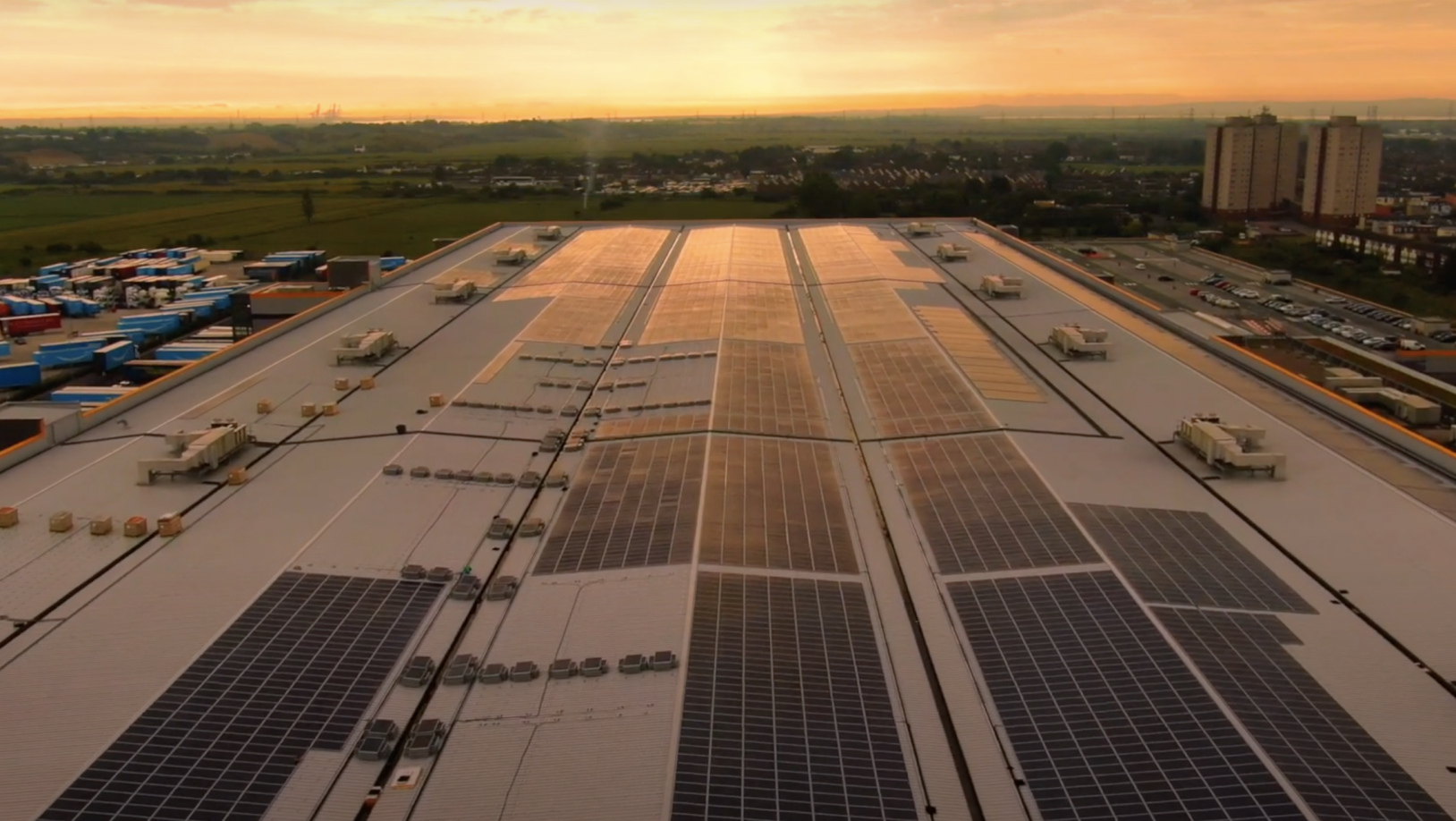 Sustainability in Europe- Solar Panels in Europe, exhibiting solar panels on a roof & sunset