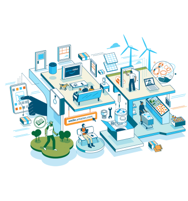illustration showing Amazon sustainability efforts.