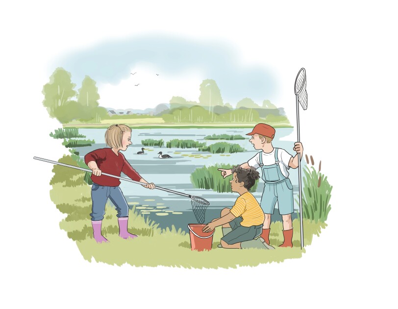 våtmark-barn med håvar-illustration2