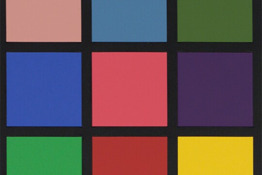 Squares of different colors are arranged in a three-by-three configuration. The colors are separated by black lines.