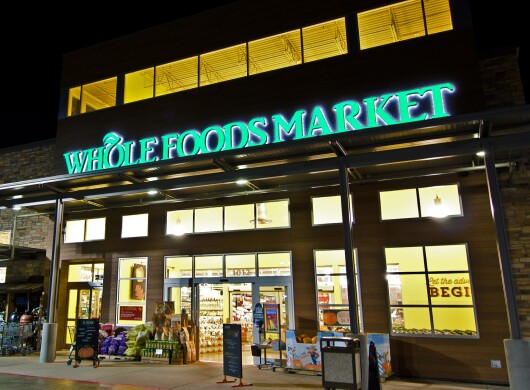 Whole Foods storefront at night
