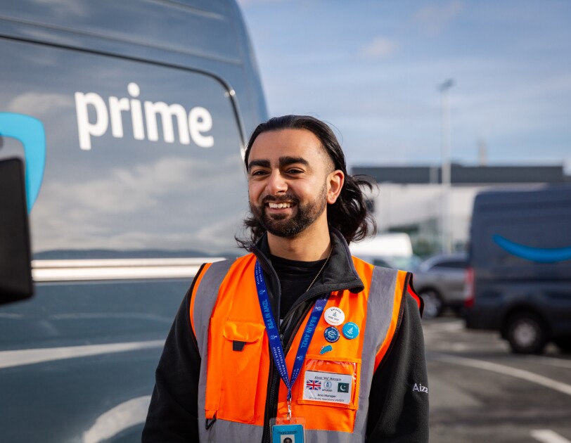 Amazon Stars winner, Aizaz Hussain from Amazon's Croydon Delivery Station