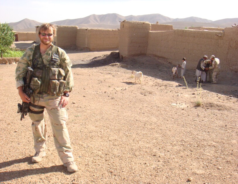 Image of David Atkinson in his military gear.