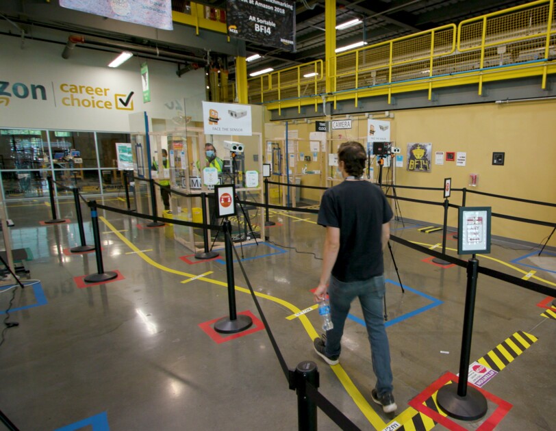 Amazon associate working with social distancing measures in place
