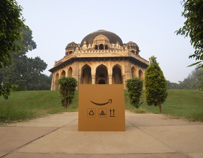 Journey of the Amazon box across iconic Indian locations