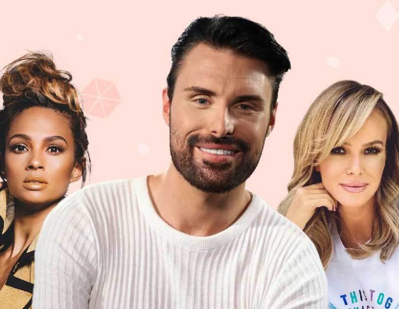 Pink banner featuring celebrities