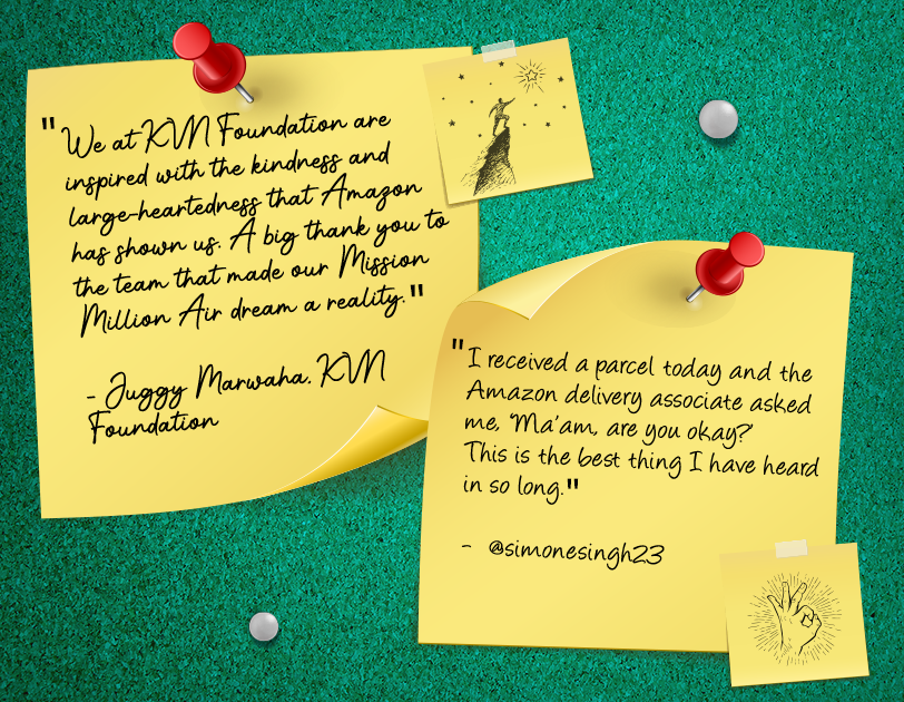 Messages thanking COVID Warriors at Amazon