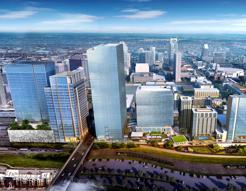 Architectural rendering of Nashville Yards development to be built to house future Amazon Center of Operational Excellence.