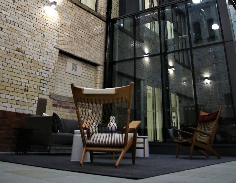 Seating area on the ground floor at the Amazon Manchester head offices.
