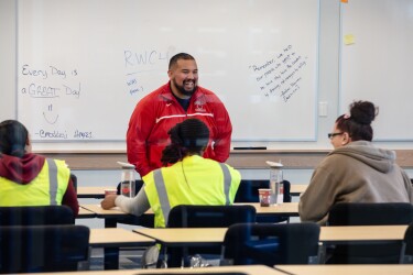 Employees in a training session at the Fall River fulfillment center