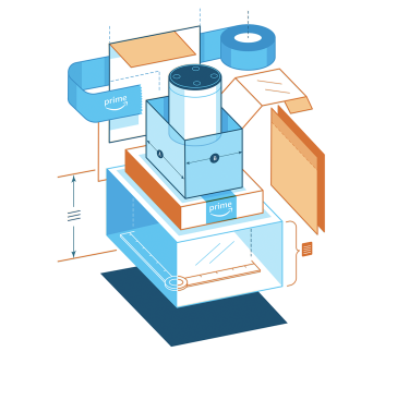 Illustration of all the components that go into an Alexa device package