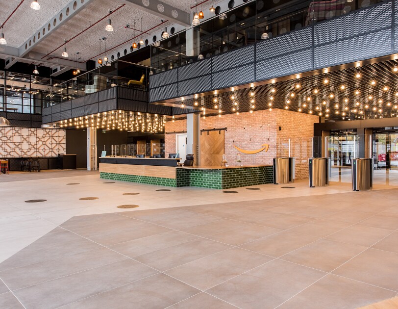 The front entrance to Amazon UK Head Office at Principal Place, London