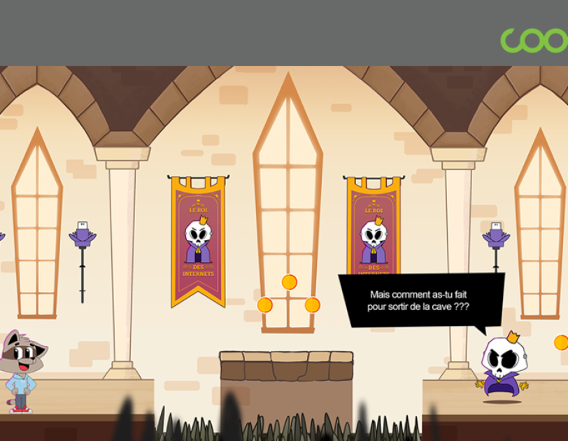 Deux personnages de dessin animés parlent dans le château du roi des internets.