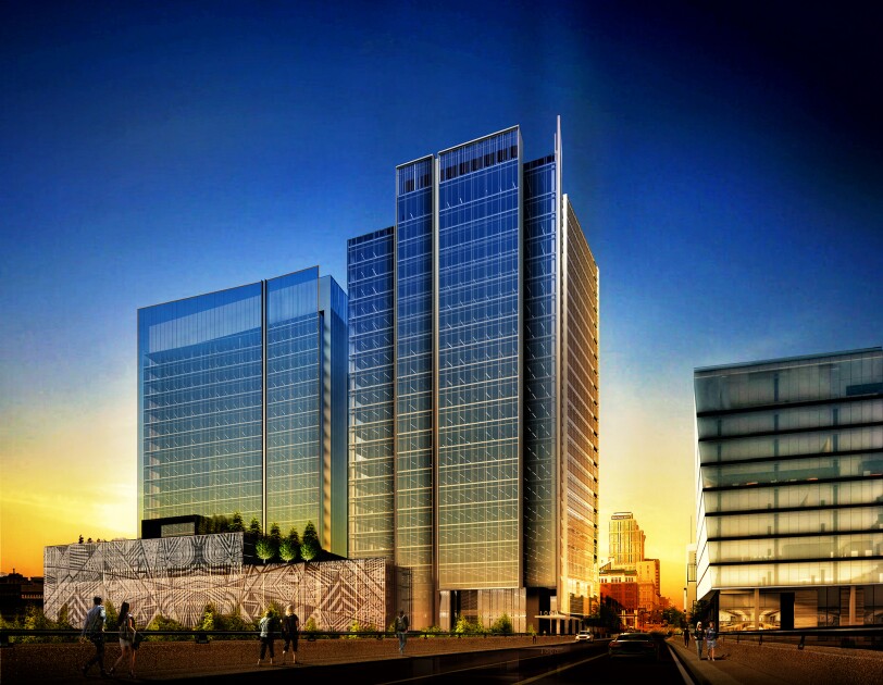 Architectural rendering of Nashville Yards development to be built to house future Amazon Center of Operational Excellence.