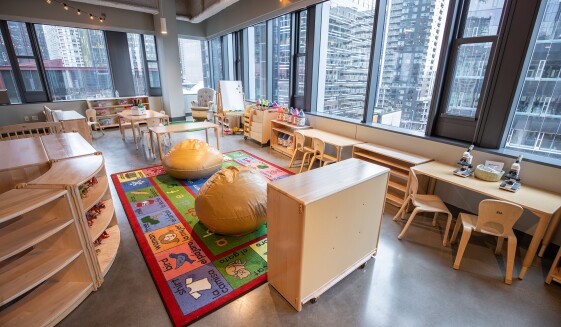 Interior view at the new Mary's Place shelter in The Regrade neighborhood of Seattle.