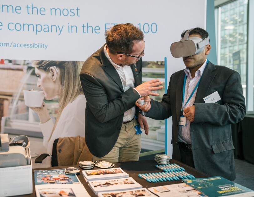 Amazon employees using VR equipment to test