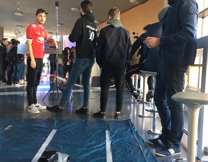 Student trying a deepracer car 